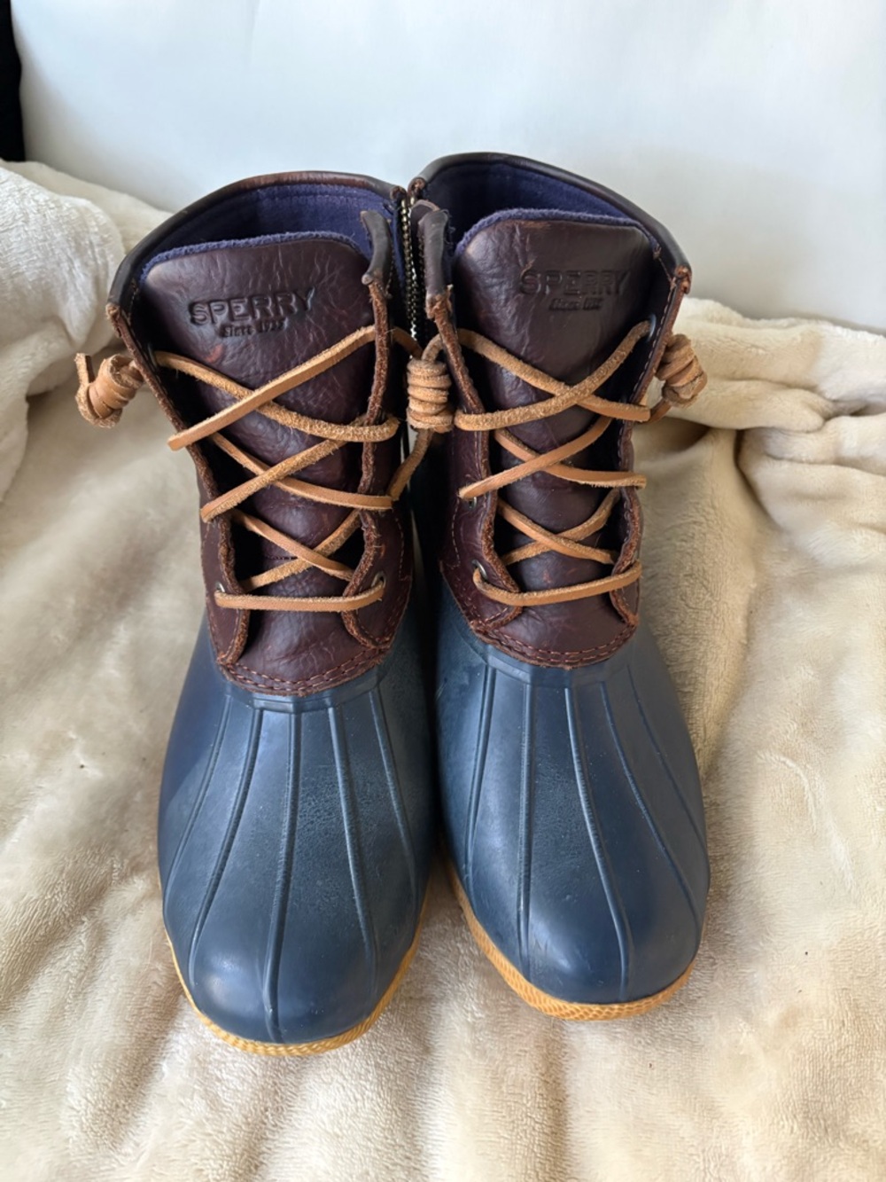 Sperry Saltwater 4-eye Duck Boots •waterproof •navy and brown •size 8 - Picture 11 of 16